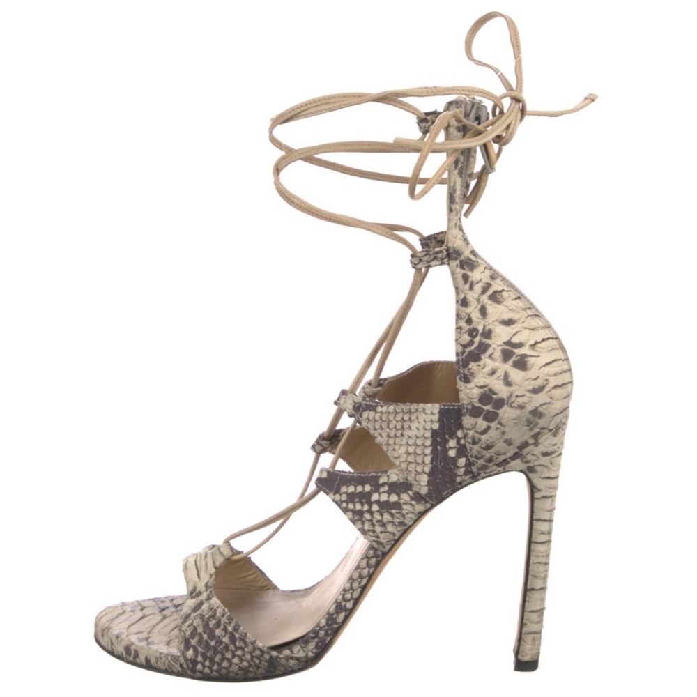 Stuart Weitzman Snakeskin Lace-Up Heels